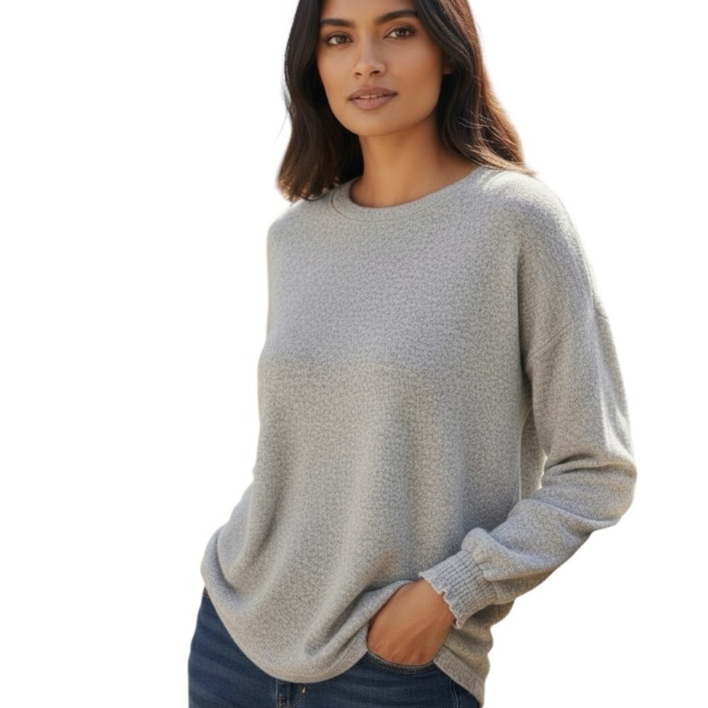 Thyme & Honey Medium Gray Cotton Blend Batwing Dolman Ruffle Sleeve Shirt